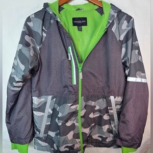 London Fog Grey Camo/Neon Green Sz L (14/16) Spring Weight Jacket/Windbreaker